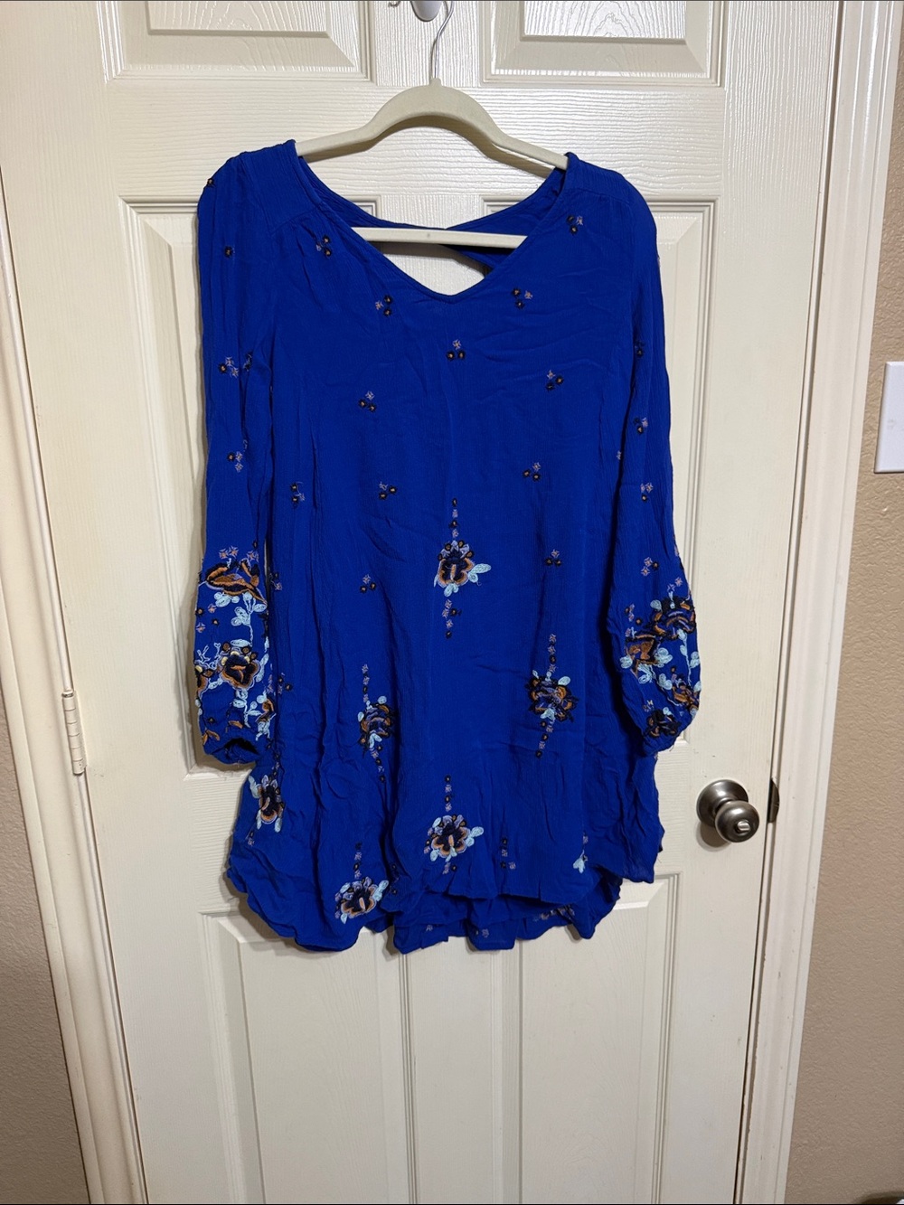 Free People Royal Blue Floral Embroidered Tunic
